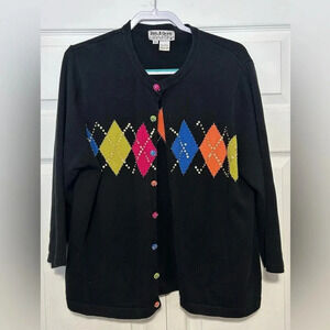 Jack B. Quick Cardigan Sweater Plus Size  2XL Black Sequins Stretchy Lightweight